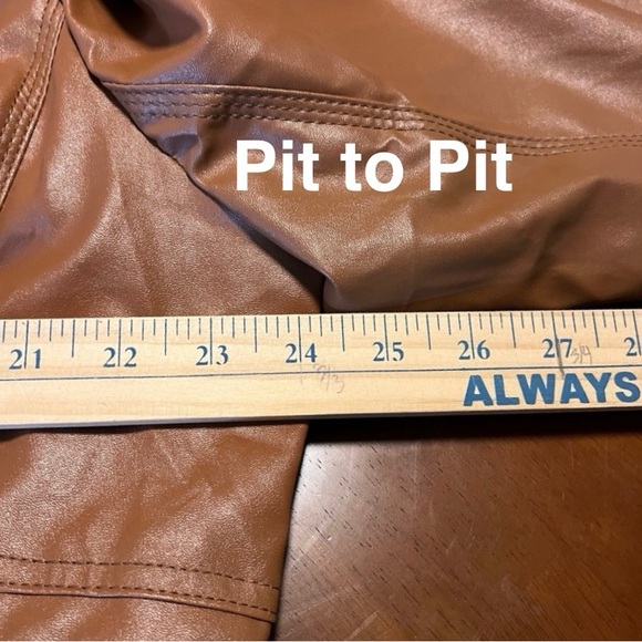 NWT WOMENS PLUS SIZE Brown Faux Leather Jacket with removable hood - Picture 8 of 9